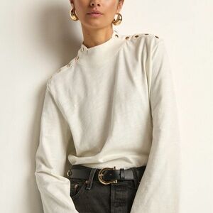 NWT NATION LOS ANGELES ANTHROPOLOGIE Neda Button Shoulder Long-Sleeve Top
